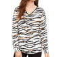 Blusa feminina Alfani com decote em V e estampa animal, preta, tamanho médio