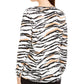 Blusa feminina Alfani com decote em V e estampa animal, preta, tamanho médio