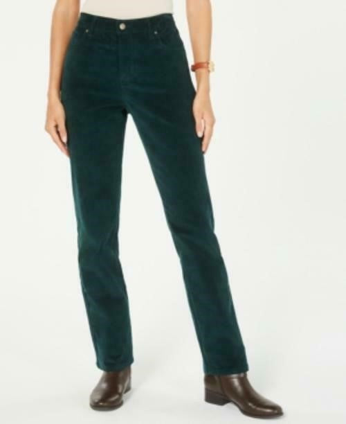 Calça de controle de barriga feminina Lexington Corduroy, verde, tamanho 14, Charter Club