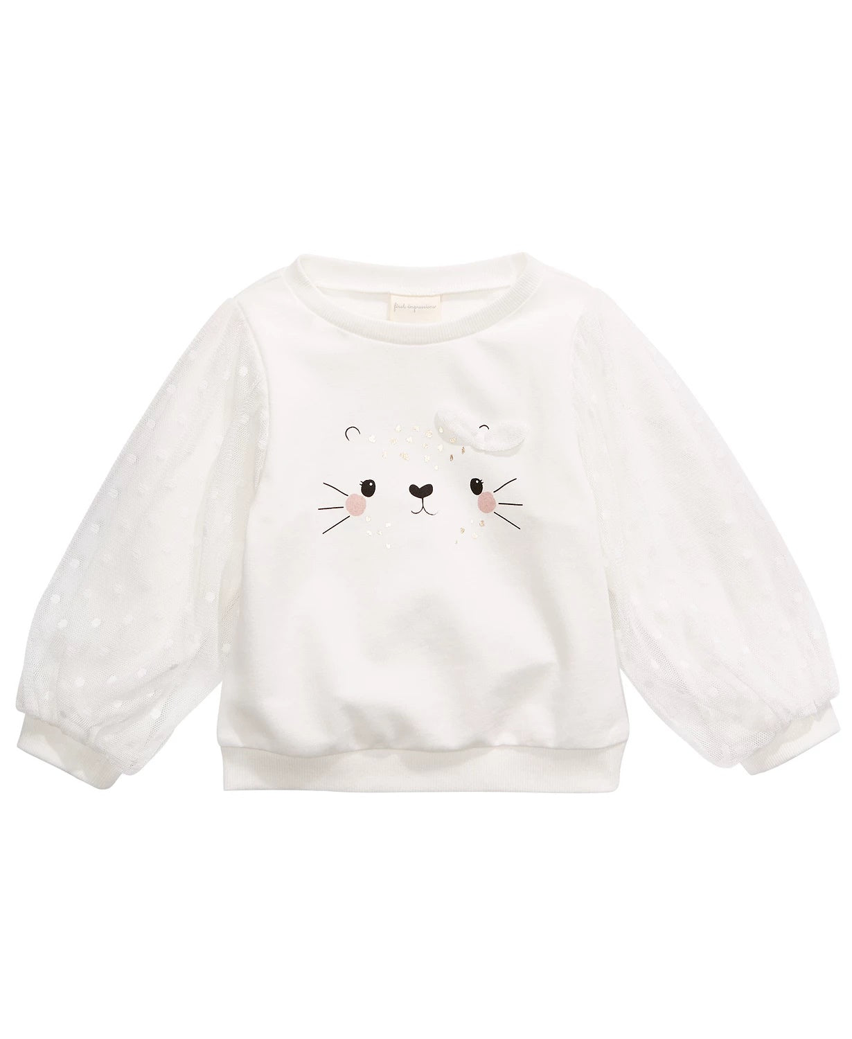 Moletom infantil First Impressions Baby Girls de algodão com estampa de animal, branco, tamanho 6-9 meses