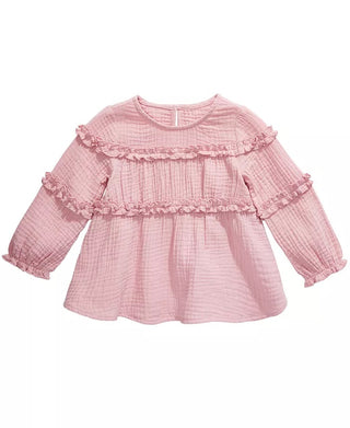 Blusa de algodão com babados First Impressions Baby Girls Rosa Tamanho 3-6M