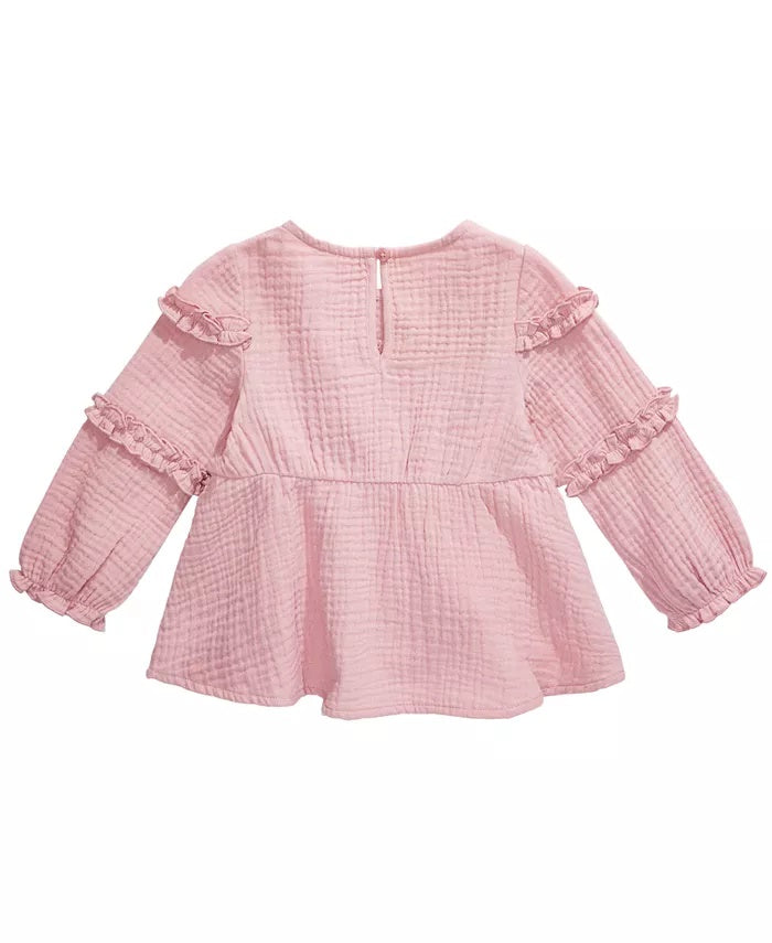Blusa de algodão com babados First Impressions Baby Girls Rosa Tamanho 6-9M