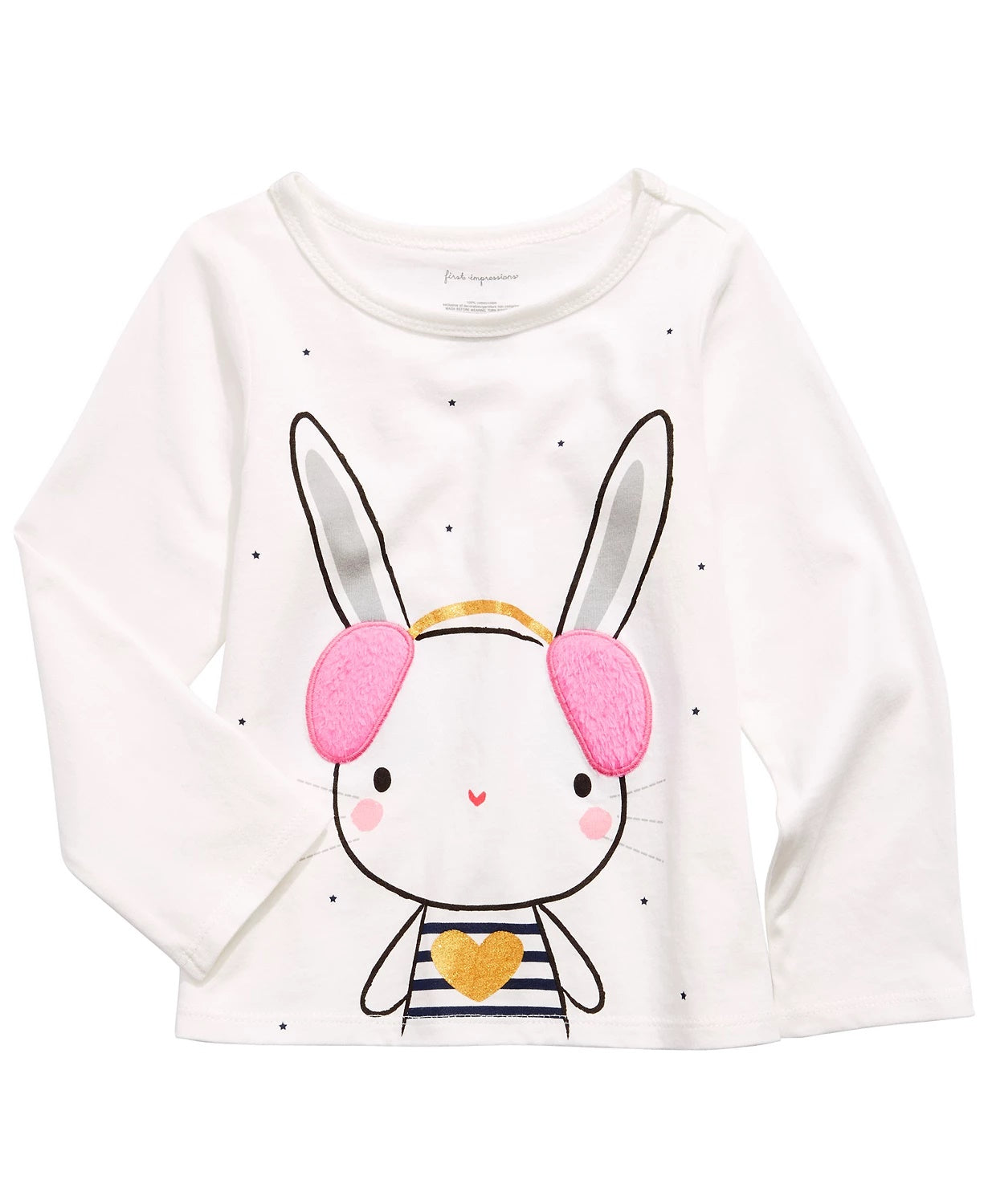 Camiseta estampada de coelho para bebês meninas First Impressions com acabamento em lã sintética Sherpa, branca, tamanho 18 meses