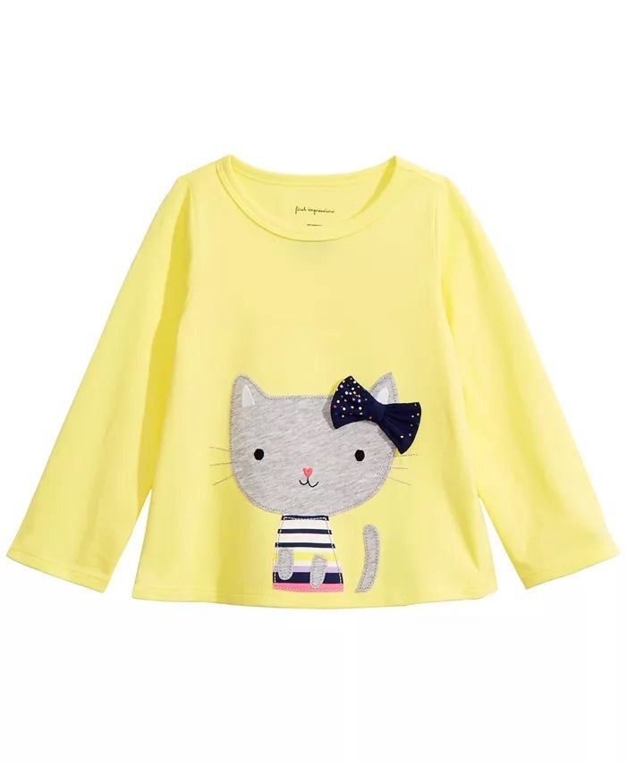 Camiseta estampada de gato First Impressions para bebê menina, amarela, tamanho 18 meses