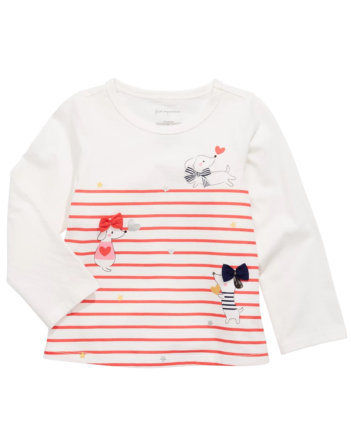Camiseta listrada de manga comprida para bebês meninas First Impressions, tamanho 18 meses, branca