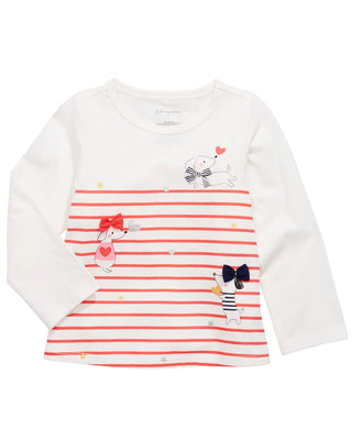 Camiseta listrada de manga comprida para bebês meninas First Impressions, tamanho 18 meses, branca