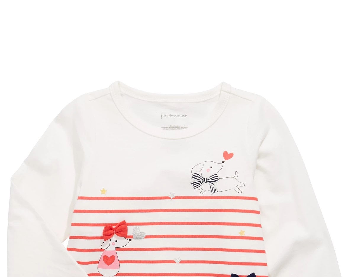 Camiseta listrada de manga comprida para bebês meninas First Impressions, tamanho 18 meses, branca