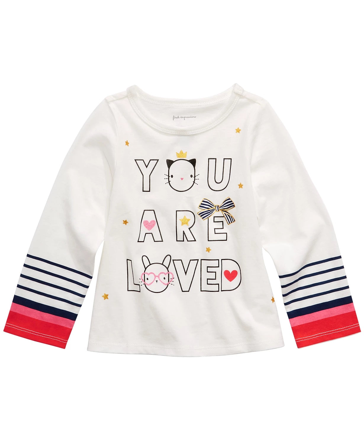 Camiseta de algodão com estampa gráfica e manga comprida First Impressions Baby Girls, branca, tamanho 12 meses