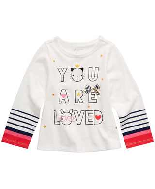 Camiseta de algodão com estampa gráfica e manga comprida First Impressions Baby Girls, branca, tamanho 12 meses
