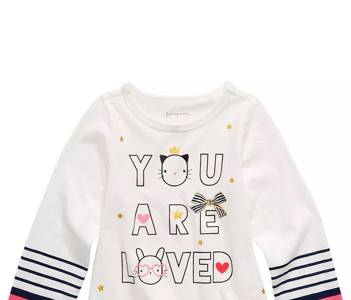 Camiseta de algodão com estampa gráfica e manga comprida First Impressions Baby Girls, branca, tamanho 12 meses