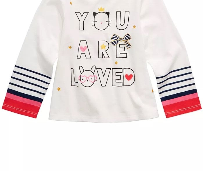 Camiseta de algodão com estampa gráfica e manga comprida First Impressions Baby Girls, branca, tamanho 12 meses