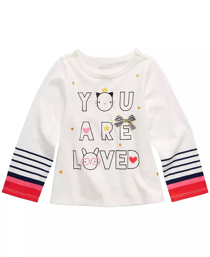 Camiseta infantil de algodão com estampa gráfica e manga comprida First Impressions para meninas, tamanho 2T