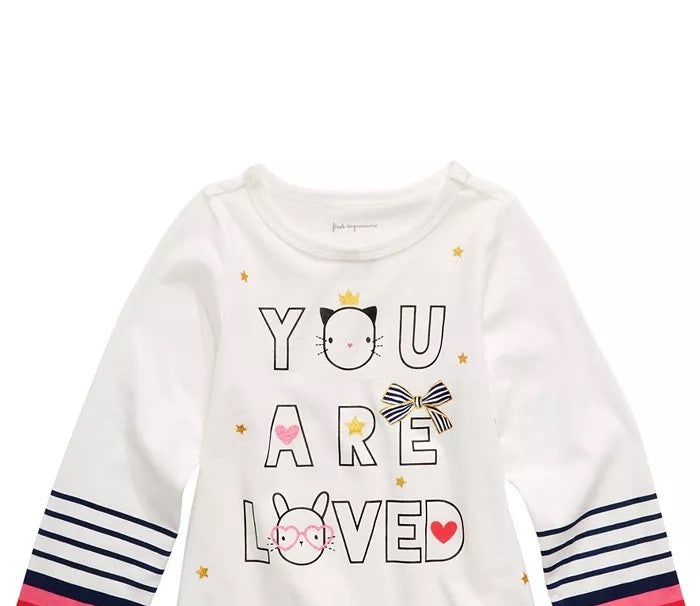 Camiseta infantil de algodão com estampa gráfica e manga comprida First Impressions para meninas, tamanho 2T