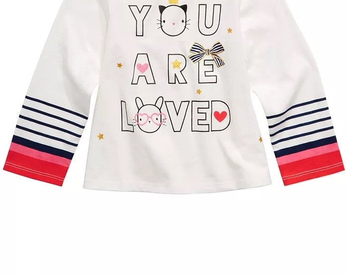 Camiseta infantil de algodão com estampa gráfica e manga comprida First Impressions para meninas, tamanho 2T