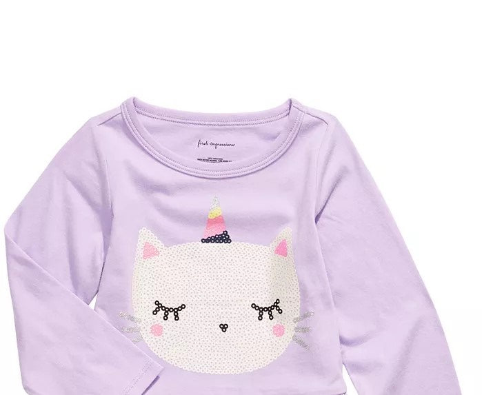 Camiseta infantil First Impressions para meninas, algodão Caticorn, bainha peplum, roxa, tamanho 2T
