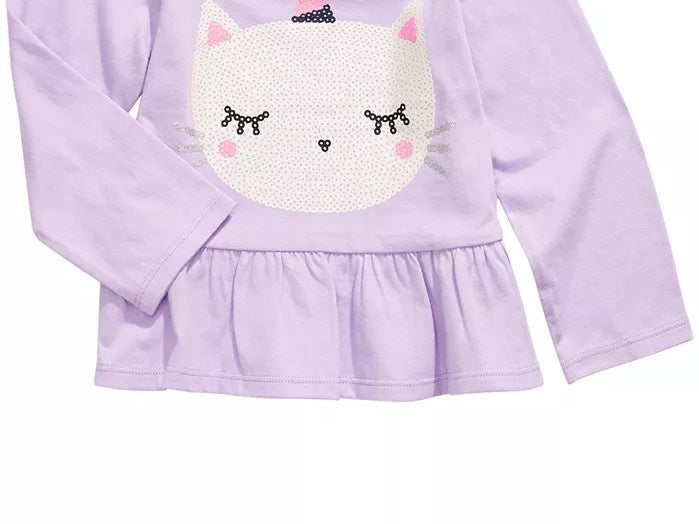 Camiseta infantil First Impressions para meninas, algodão Caticorn, bainha peplum, roxa, tamanho 2T