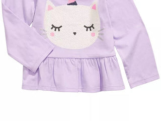 Camiseta infantil First Impressions para meninas, algodão Caticorn, bainha peplum, roxa, tamanho 2T