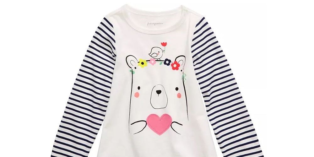 Camiseta infantil de algodão listrada com urso First Impressions para meninas, tamanho 3T
