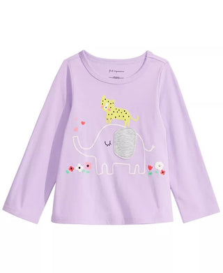 Camiseta infantil de manga comprida com elefante First Impressions para meninas, roxa, tamanho 3T