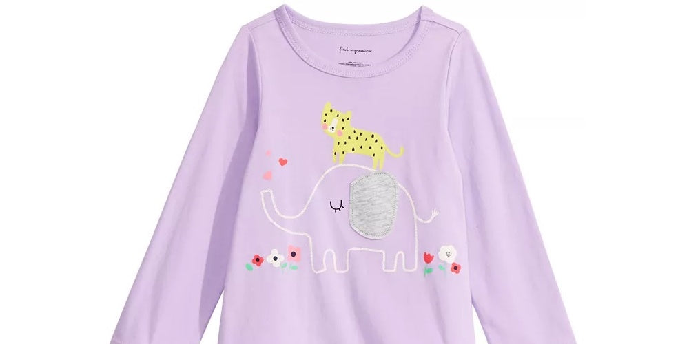 Camiseta infantil de manga comprida com elefante First Impressions para meninas, roxa, tamanho 3T