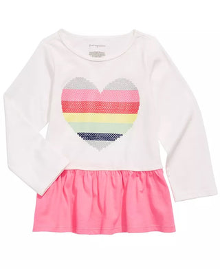 Camiseta Peplum de Algodão com Coração Arco-Íris para Bebê First Impressions, Branca, Tamanho 18 Meses