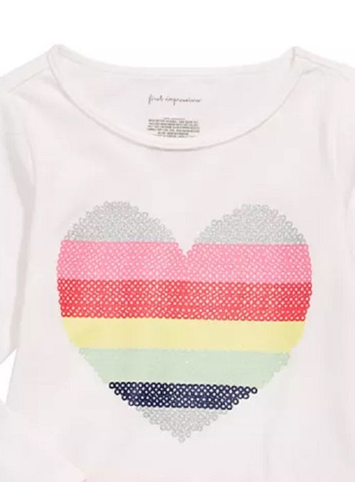 Camiseta Peplum de Algodão com Coração Arco-Íris para Bebê First Impressions, Branca, Tamanho 18 Meses