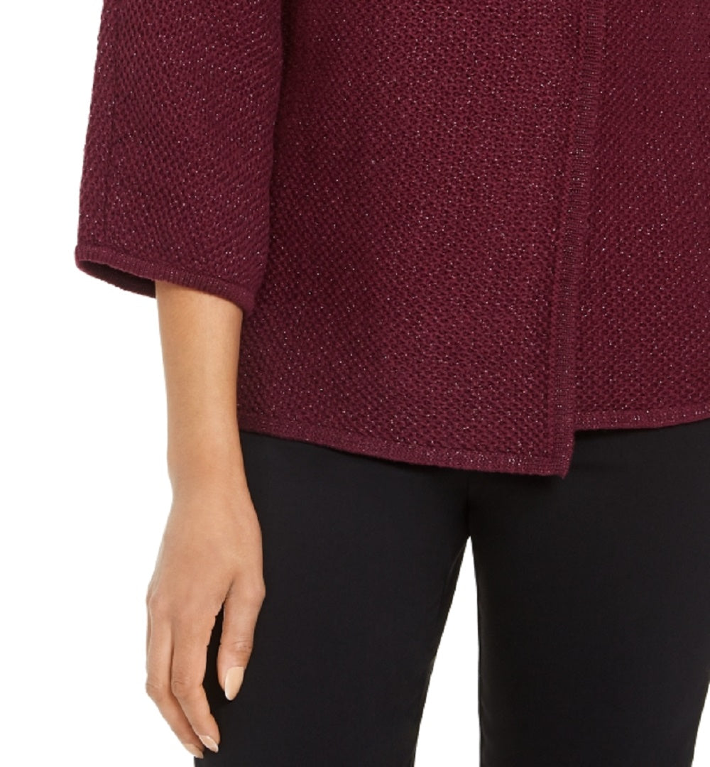 Jaqueta suéter feminina com textura metálica e broche para festa de fim de ano, roxa escura, tamanho extragrande, da coleção JM