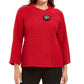 JM Collection Suéter feminino com textura metálica e broche para festa de fim de ano, tamanho médio, vermelho