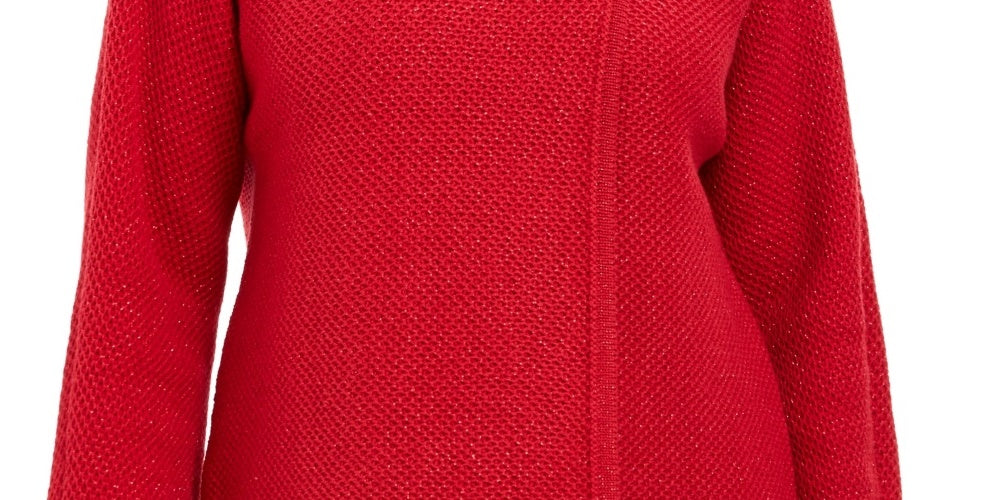 JM Collection Suéter feminino com textura metálica e broche para festa de fim de ano, tamanho médio, vermelho