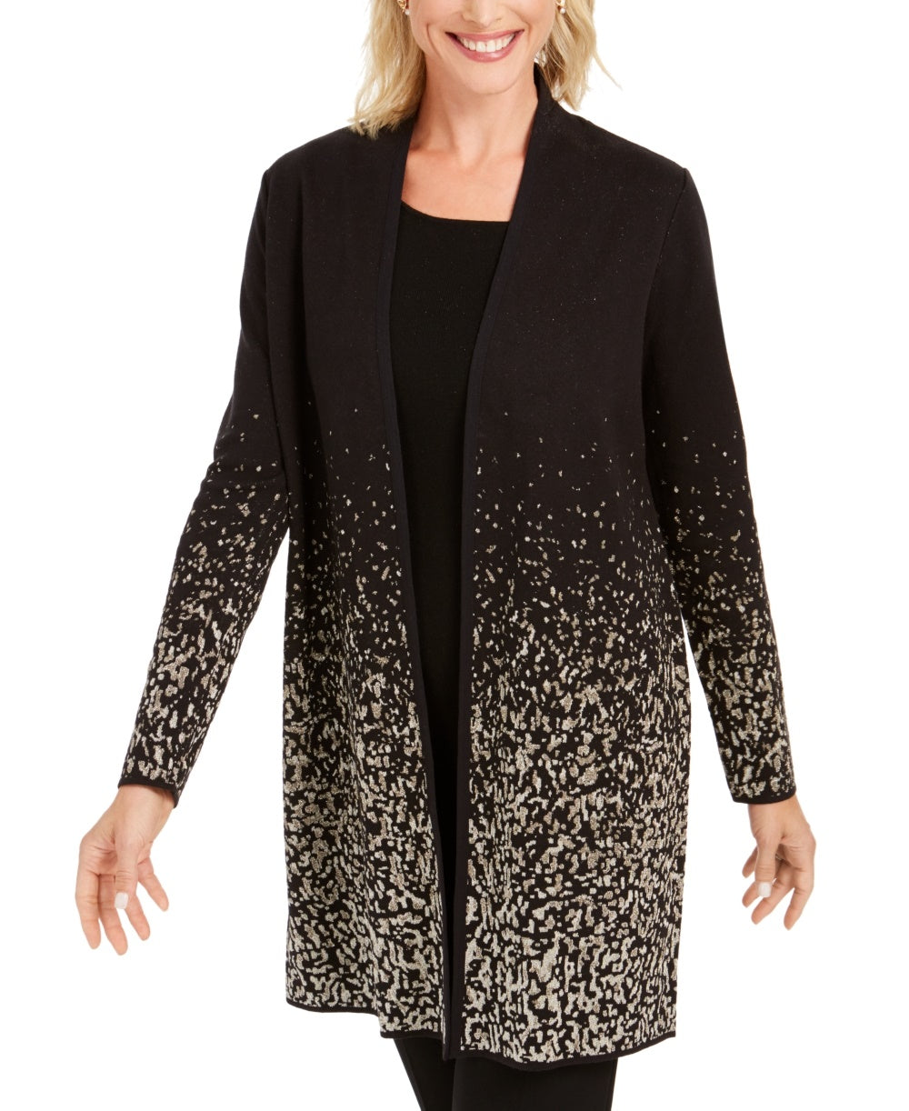 Casaco feminino JM Collection Ombre Jacquard preto tamanho pequeno médio