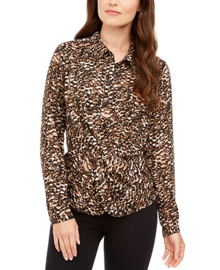 Blusa feminina Alfani estampada com frente torcida, preta, tamanho pequeno