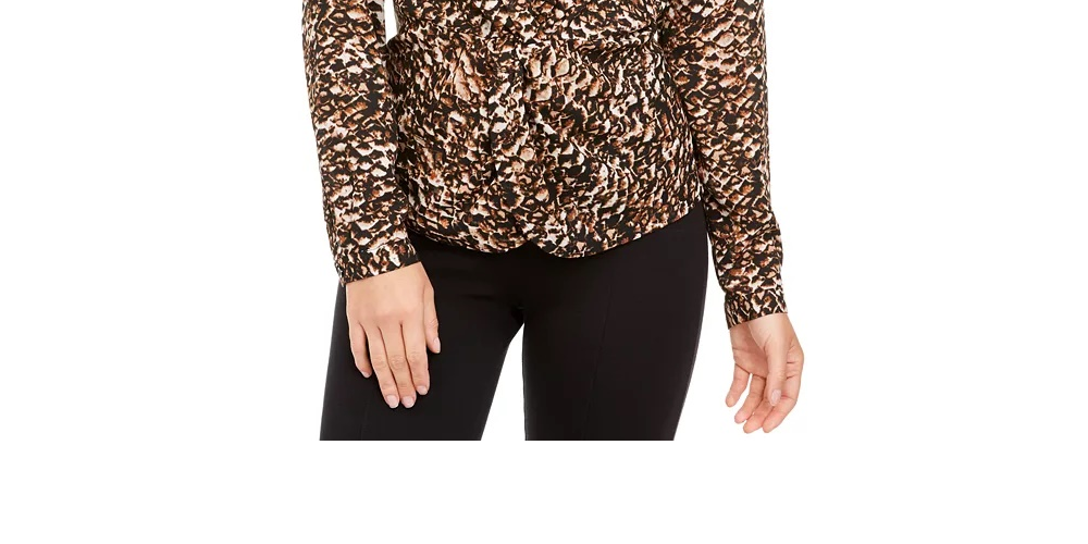 Blusa feminina Alfani estampada com frente torcida, preta, tamanho pequeno