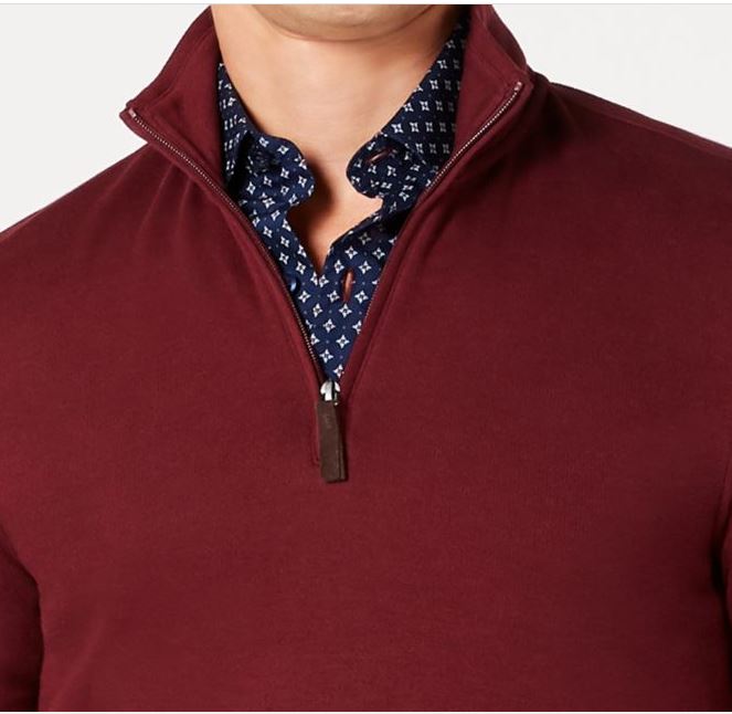 Suéter masculino Tasso Elba com zíper 1/4, vinho, tamanho extragrande