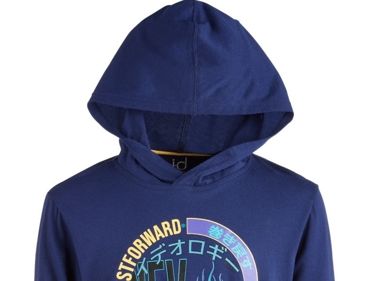 Camiseta com capuz estampa gráfica Ideology Big Boy's, tamanho grande, azul