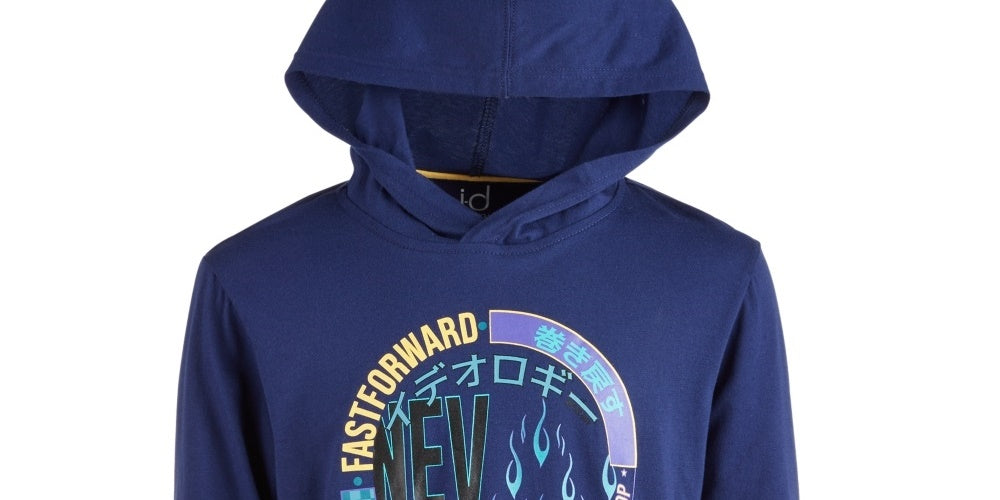 Camiseta com capuz estampa gráfica Ideology Big Boy's, azul, tamanho pequeno