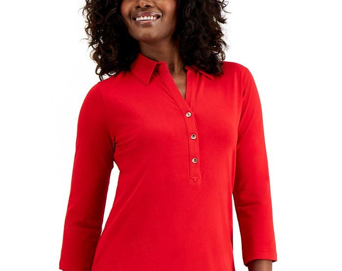 Camisa polo feminina de malha Charter Club vermelha - tamanho pequeno