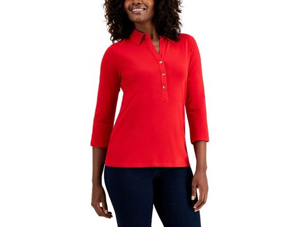 Camisa polo feminina de malha Charter Club vermelha tamanho X-S