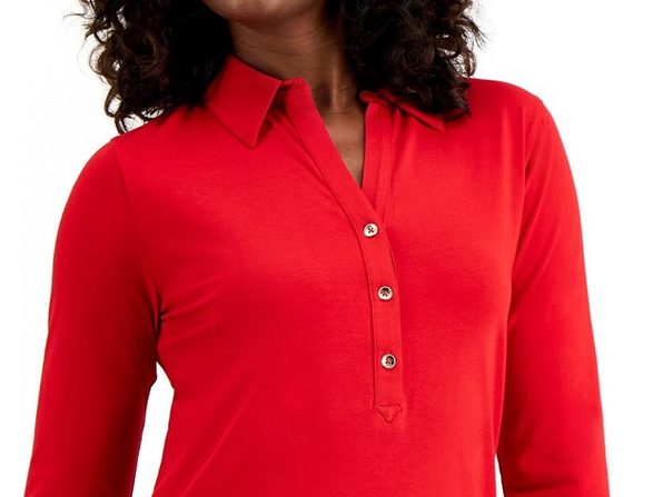 Camisa polo feminina de malha Charter Club vermelha tamanho X-S