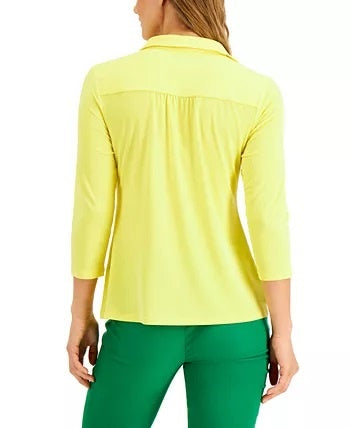 Camisa polo feminina de malha Charter Club, tamanho grande, dourada