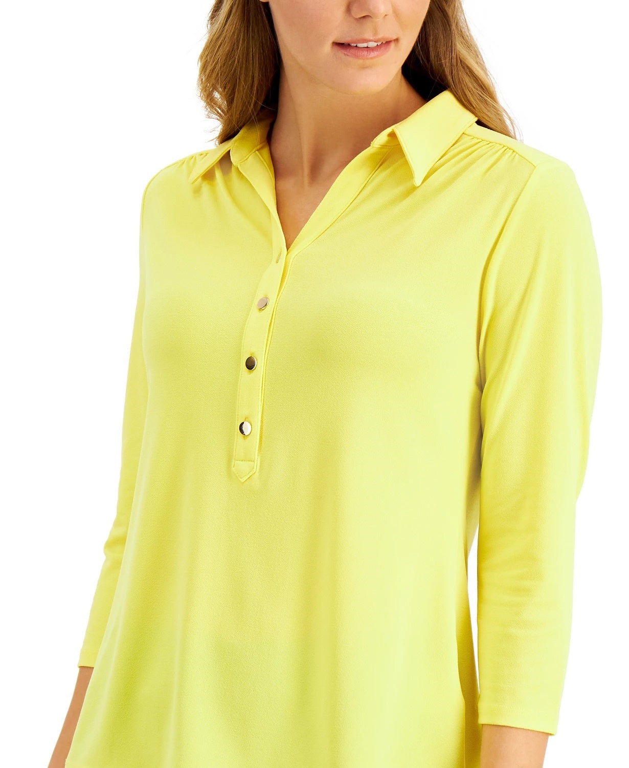 Camisa polo feminina de malha Charter Club, tamanho grande, dourada