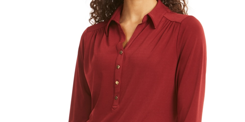 Camisa polo feminina Charter Club manga 3/4 vinho tamanho pequeno médio