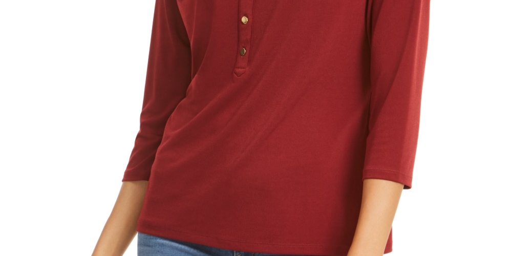 Camisa polo feminina Charter Club manga 3/4 vinho tamanho pequeno médio