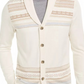 Cardigan masculino de malha intarsia com listras geométricas Tasso Elba, branco, tamanho extra grande