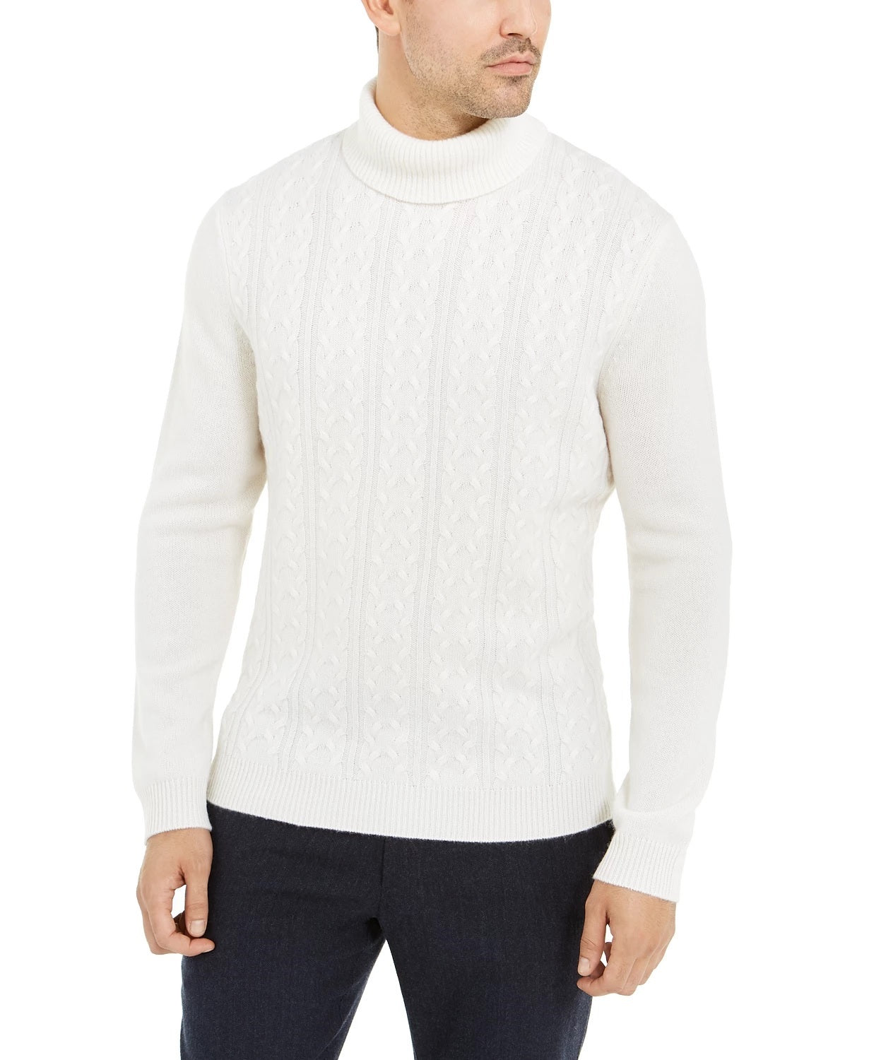 Suéter de gola alta texturizado de cashmere masculino Tasso Elba, bege, tamanho pequeno