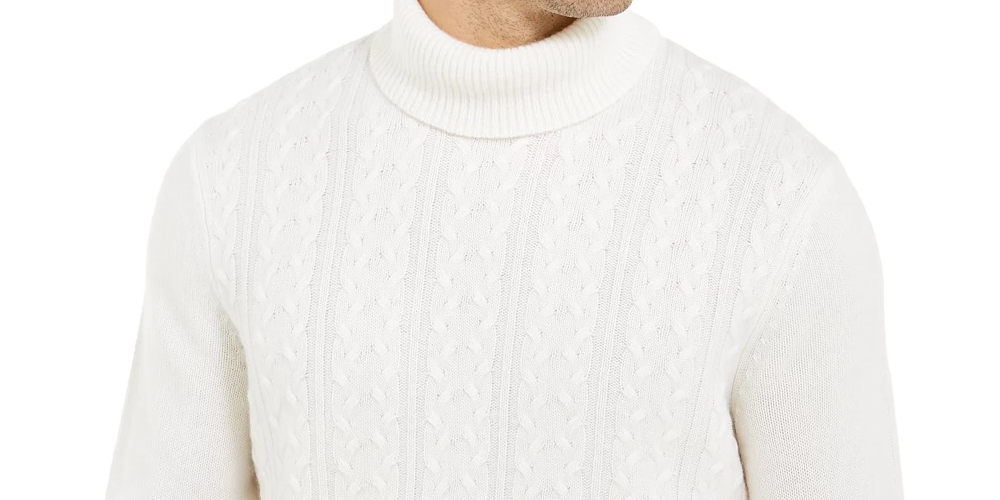 Suéter de gola alta texturizado de cashmere masculino Tasso Elba, bege, tamanho pequeno