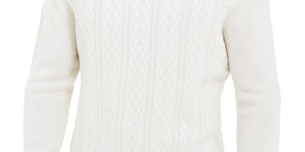 Suéter de gola alta texturizado de cashmere masculino Tasso Elba, bege, tamanho pequeno