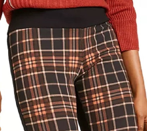 Calça skinny feminina com frente xadrez da INC International Concepts, preta, tamanho 2