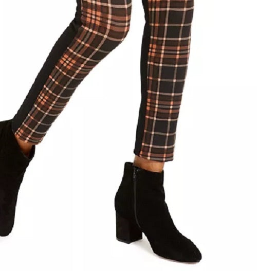 Calça skinny feminina com frente xadrez da INC International Concepts, preta, tamanho 2