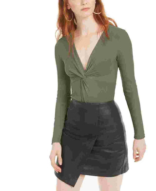 Body feminino Bar III com manga comprida e decote em V, verde, tamanho extrapequeno