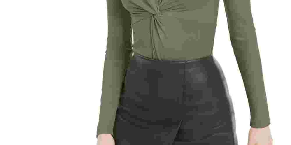 Body feminino Bar III com manga comprida e decote em V, verde, tamanho extrapequeno